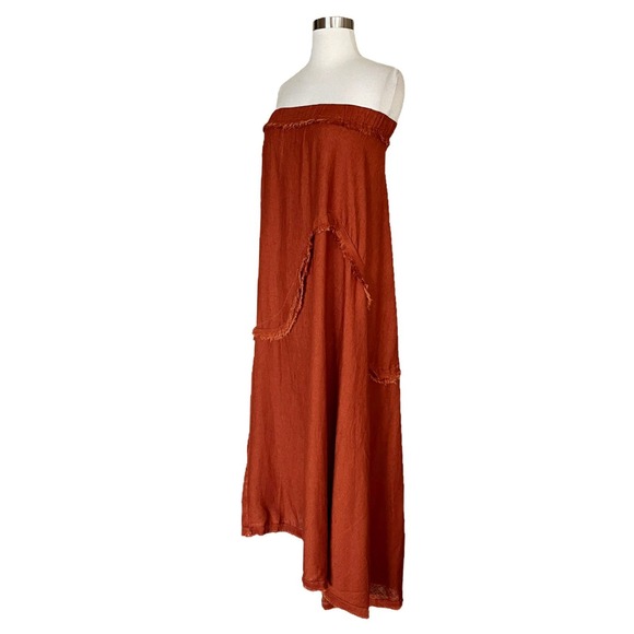 T. ZOVICH Strapless Dress Maxi Rust Brown Raw Hem Medium Boho Resort Raw Hem - Picture 8 of 10